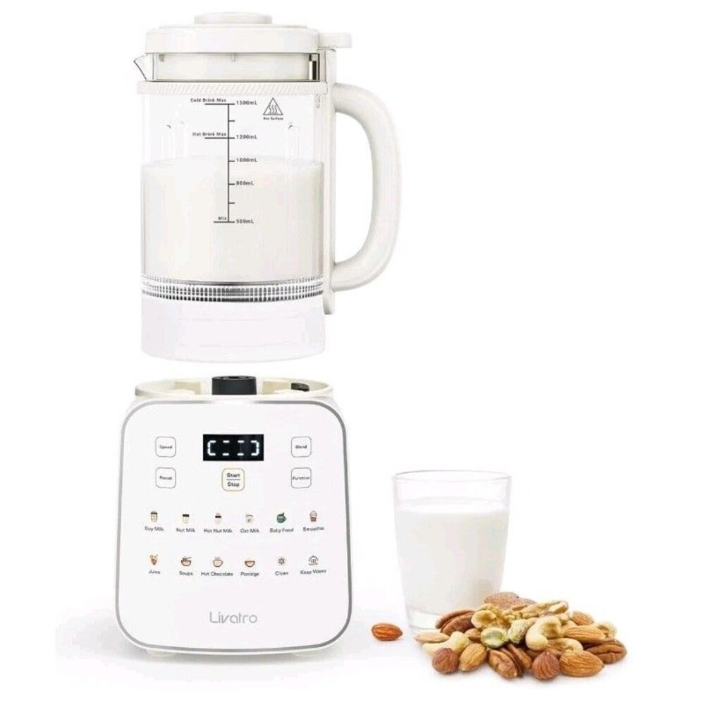 12 in 1 Automatic Nut Milk Maker Machine 50.73 Oz 24H Delay, Auto Clean Keep War